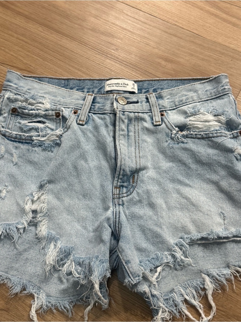 Abercrombie & Fitch Light Blue Distressed Frayed Denim Shorts